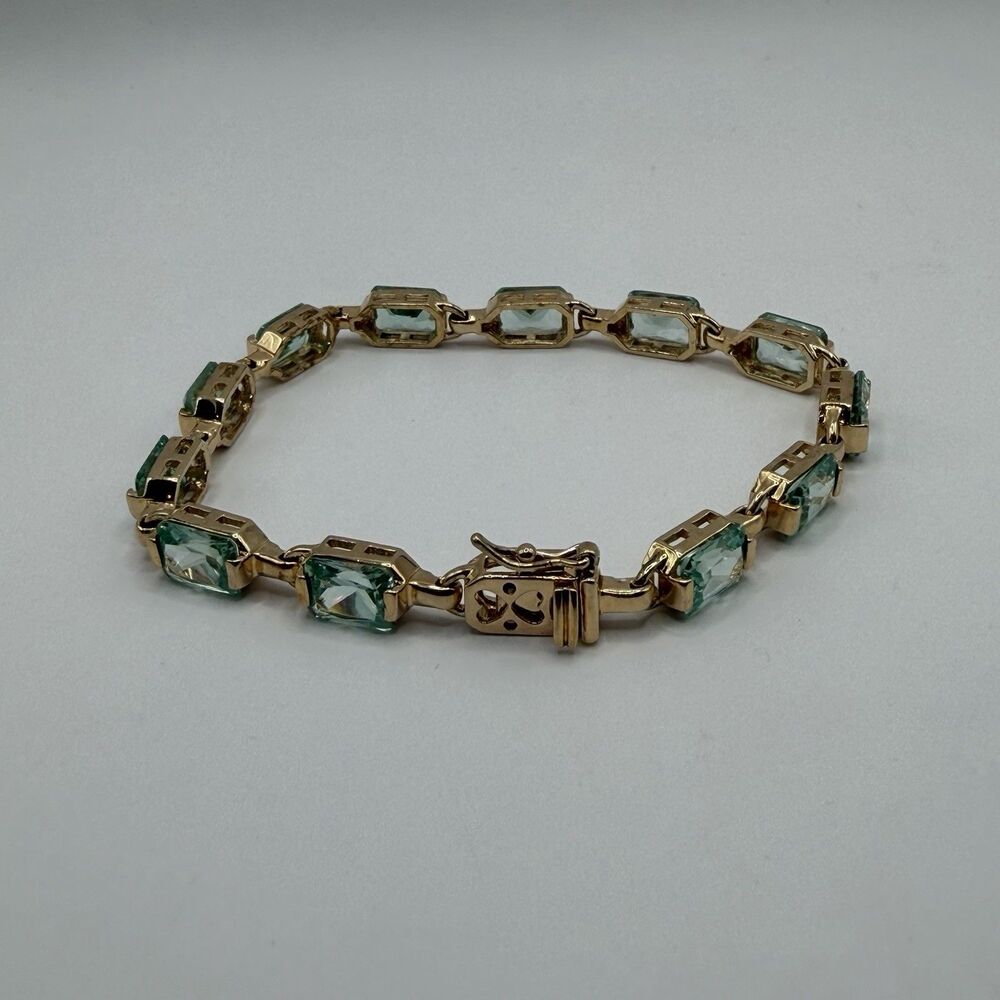 925 Sterling Silver Gold Vermeil Light Blue Topaz Bracelet 8" 15.1g